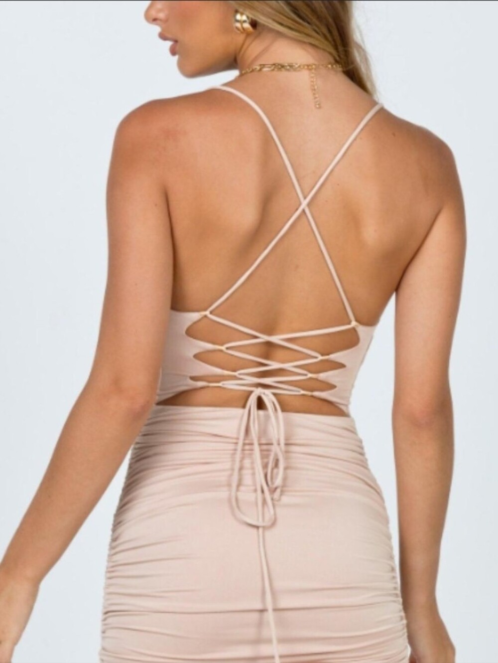 Princess Polly Blush Nude Lace-Up Back Bodycon Dress